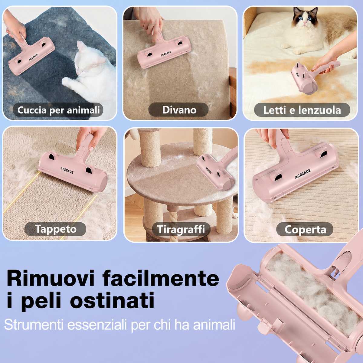 🇮🇹 Spazzola Rimuovi Peli per Animali ACE2ACE